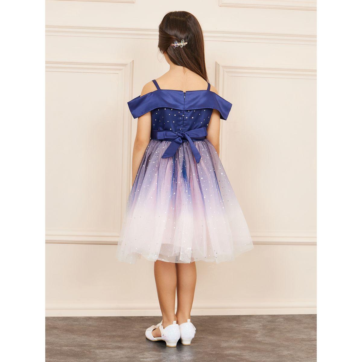 Styli Star Embellished Mesh Insert Cold Shoulder Satin Dress-girls-clothing-dressesandjumpsuits-image-4