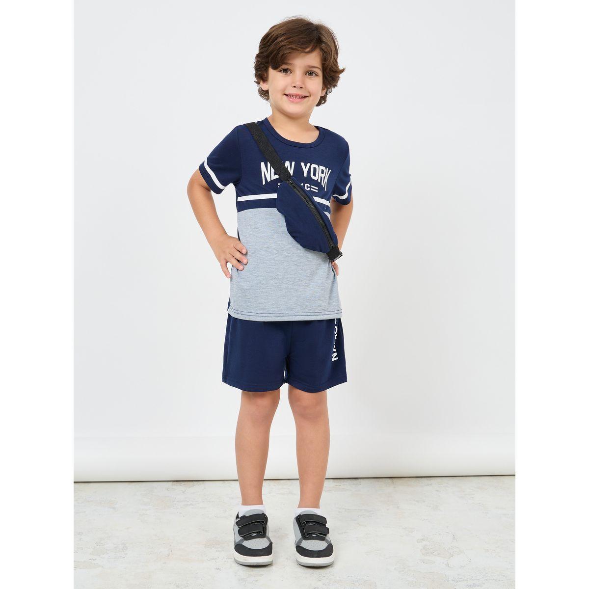 Styli Pack of 3 - Colorblock Printed T-Shirt, Shorts & Crossbody Bag-boys-clothing-setsandcoords-image-1