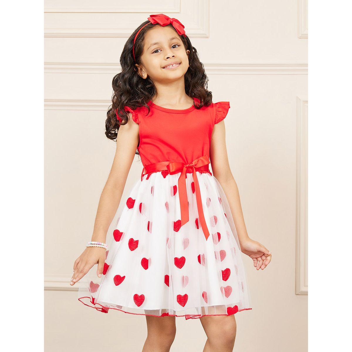 Styli Heart Print Mesh Insert Dress with Tie Up-girls-clothing-dressesandjumpsuits-image-2