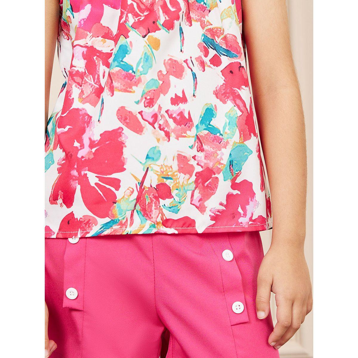 Styli All Over Abstract Print Halter Top & Button Placket Shorts Set-girls-clothing-setsandcoords-image-3