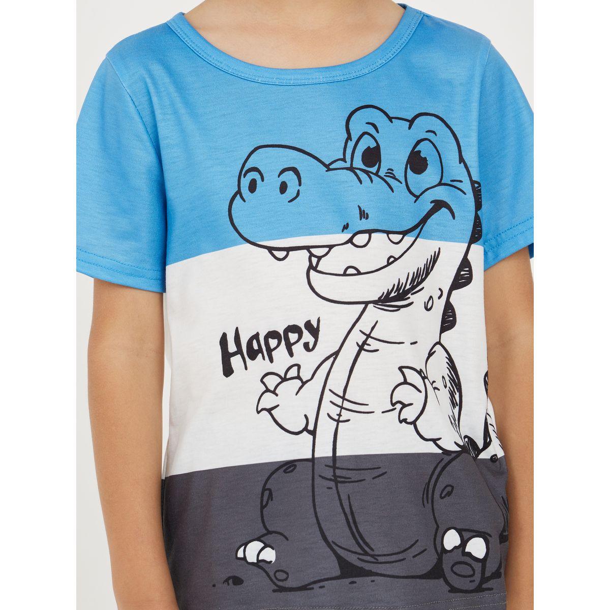 Styli Dinosaur Print Colorblock T-shirt & Denim Short Set-boys-clothing-setsandcoords-image-3