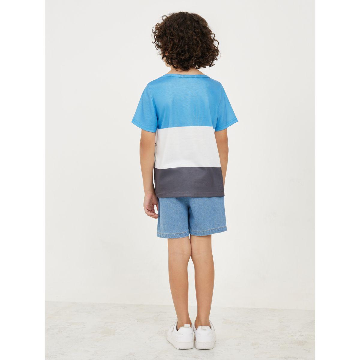 مجموعة من شورت دنيم وتيشيرت بنمط كتل الالوان-boys-clothing-setsandcoords-image-4