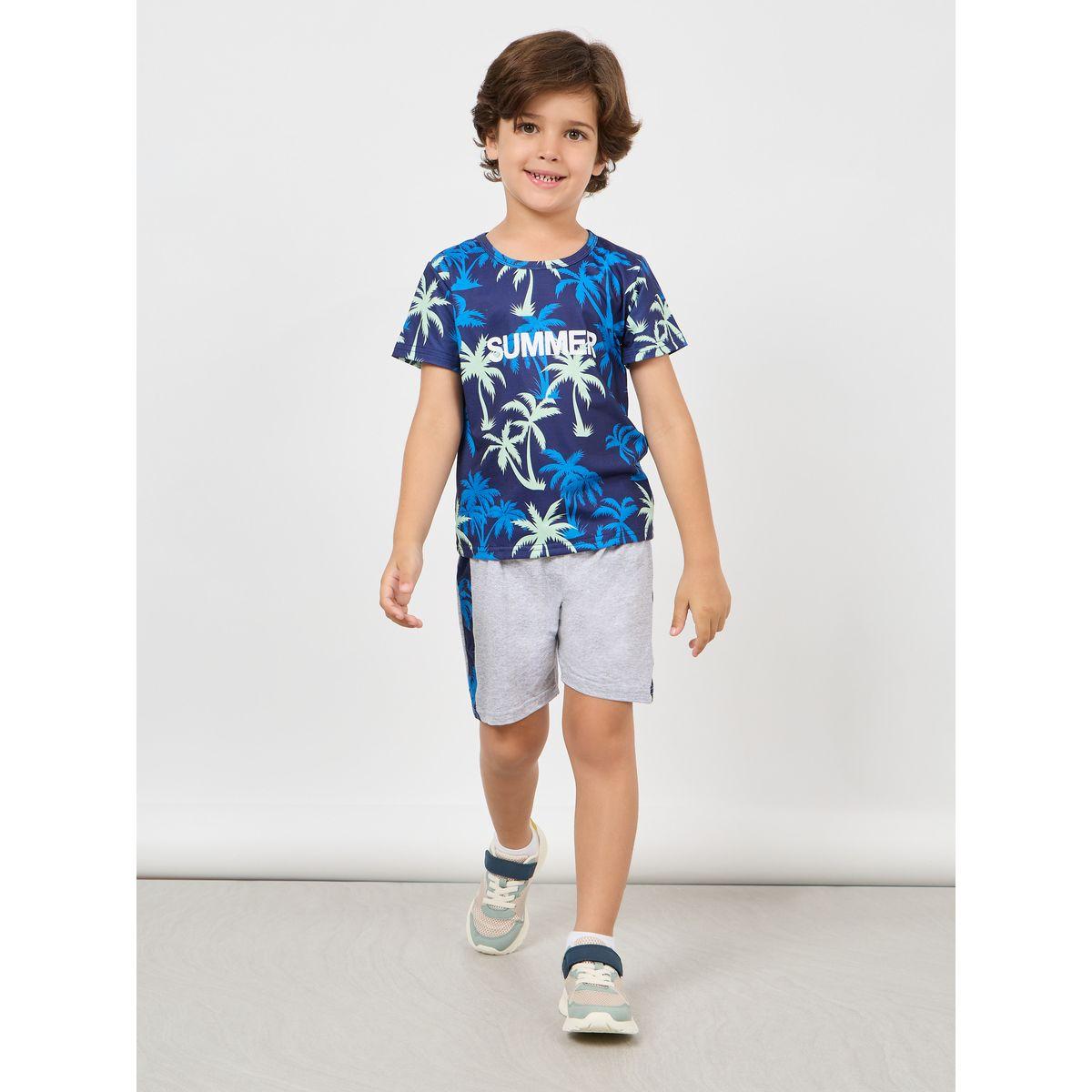 Styli Tropical Print T-Shirt & Side Seam Shorts Set-boys-clothing-setsandcoords-image-1