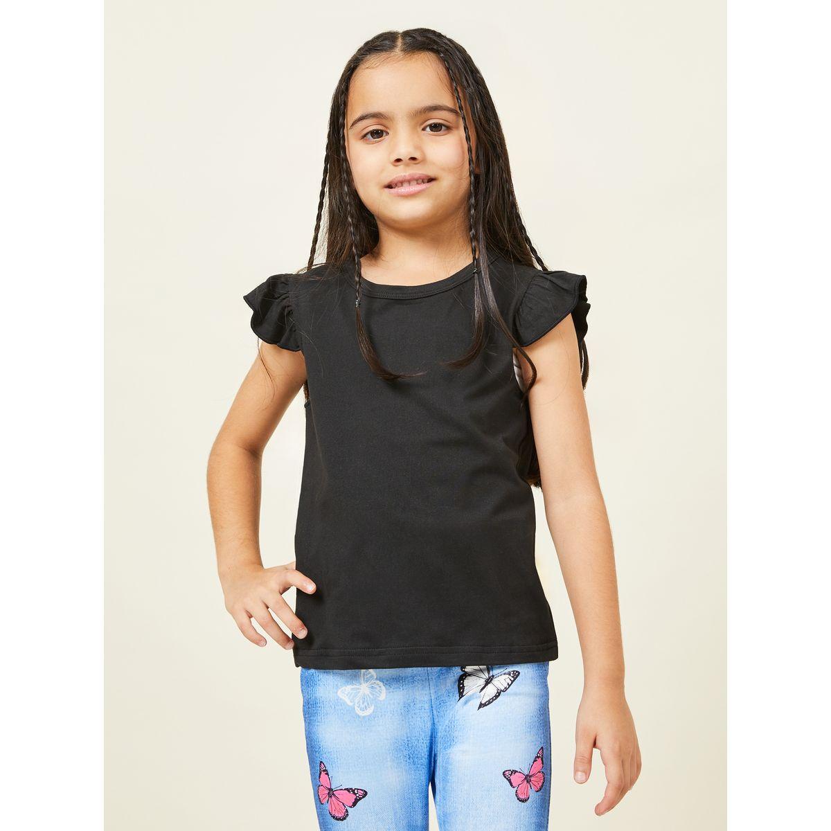 Styli Ruffle Sleeves T-shirt and Butterfly Print Denim Flared Pant Set-girls-clothing-setsandcoords-image-2