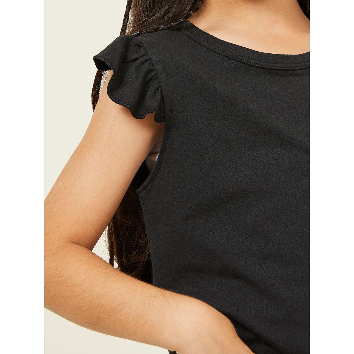 Styli Ruffle Sleeves T-shirt and Butterfly Print Denim Flared Pant Set-girls-clothing-setsandcoords-image-3