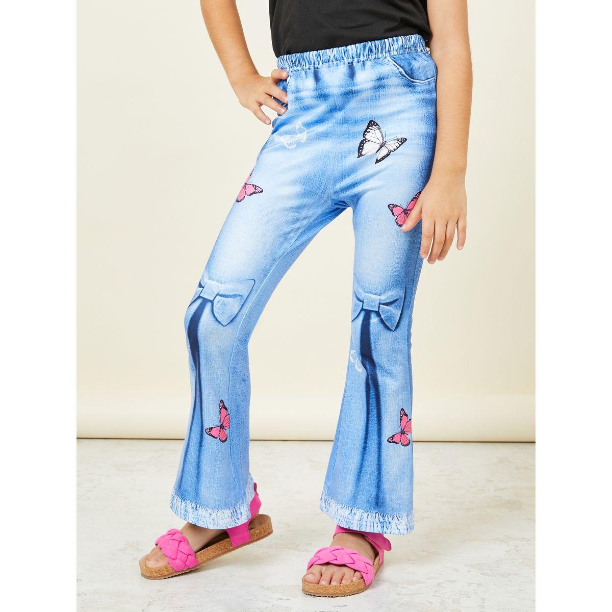 Styli Ruffle Sleeves T-shirt and Butterfly Print Denim Flared Pant Set-girls-clothing-setsandcoords-image-5
