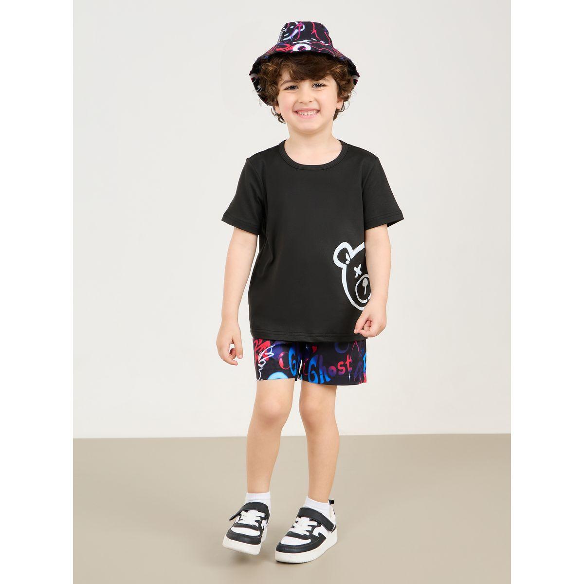 Styli Bear Graphic Print T-Shirt, Shorts & Hat Set-boys-clothing-setsandcoords-image-1