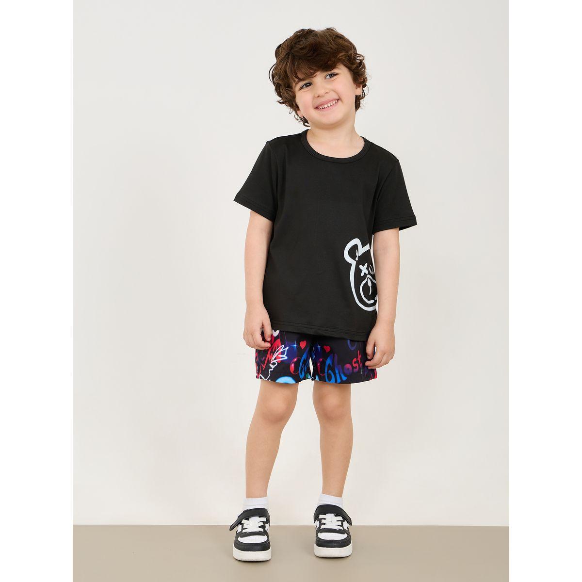 Styli Bear Graphic Print T-Shirt, Shorts & Hat Set-boys-clothing-setsandcoords-image-2
