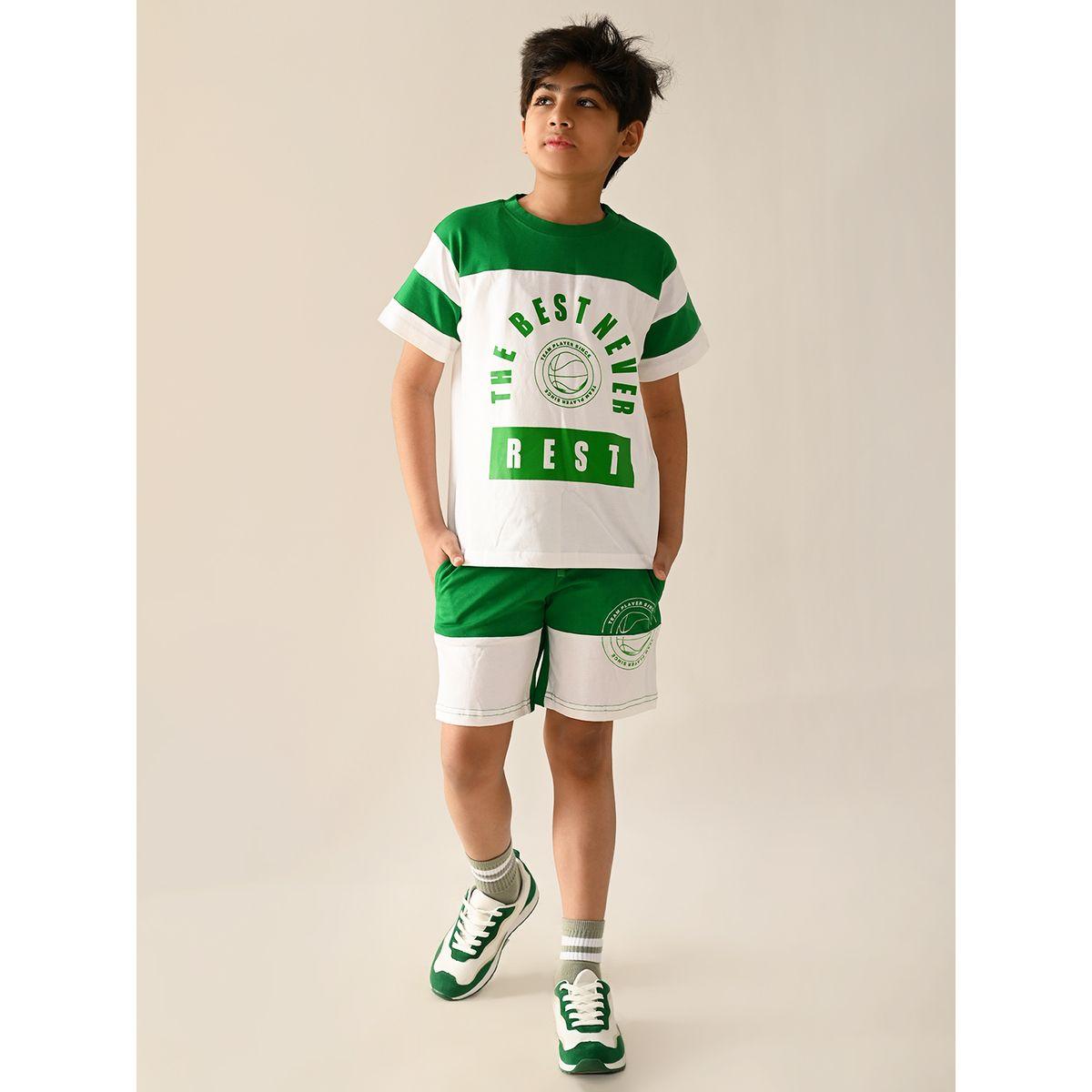 LilPicks X Styli  Slogan Print Colorblock T-shirt and Short Set-boys-clothing-setsandcoords-image-1