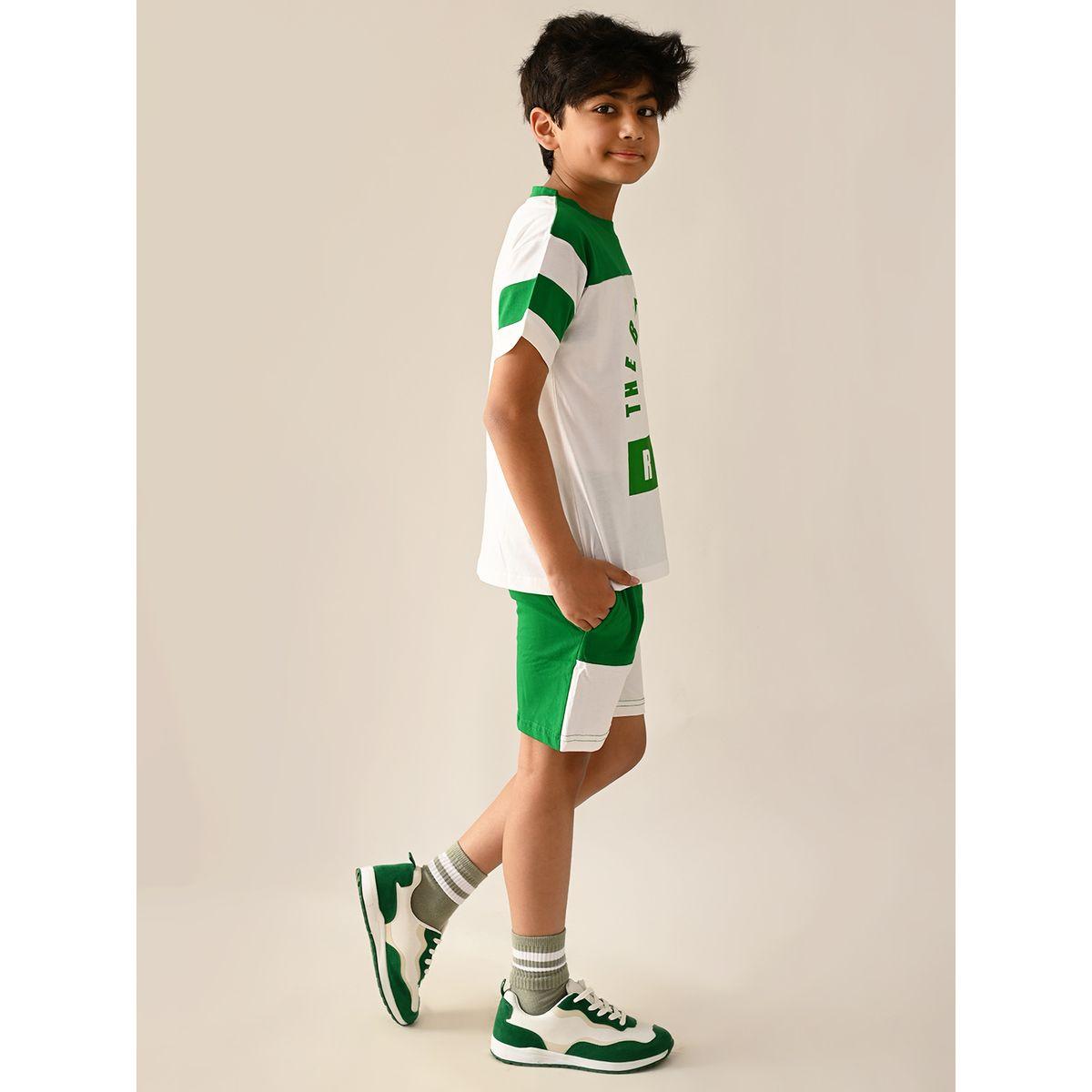 LilPicks X Styli  Slogan Print Colorblock T-shirt and Short Set-boys-clothing-setsandcoords-image-4