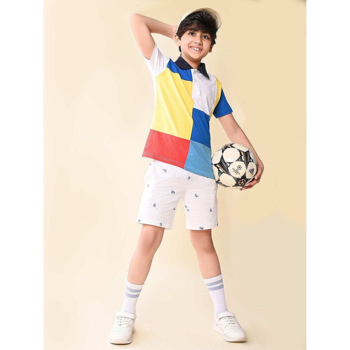 LilPicks X Styli  Colorblock Polo T-shirt and Minimal Print Short Set-boys-clothing-setsandcoords-image-1