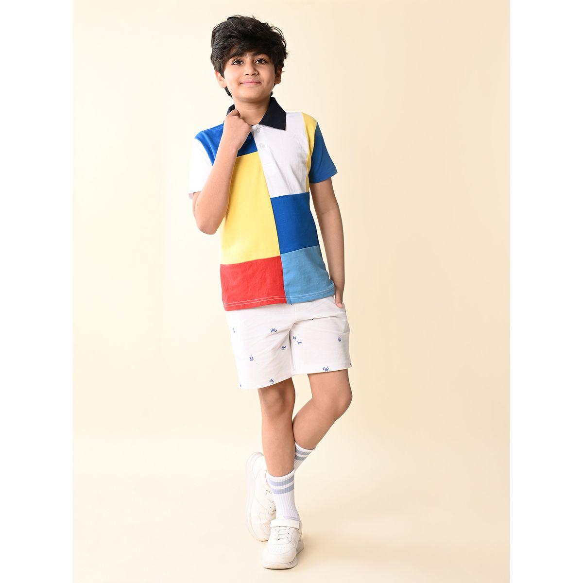 LilPicks X Styli  Colorblock Polo T-shirt and Minimal Print Short Set-boys-clothing-setsandcoords-image-4