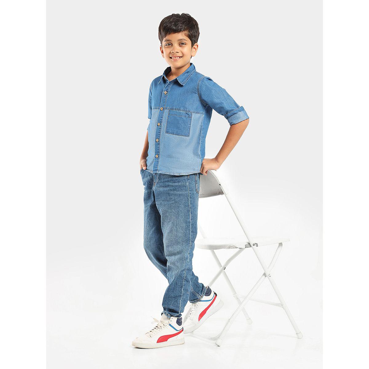 LilPicks X Styli  Colorblock Pocket Regular Fit Denim Shirt-boys-clothing-shirts-image-1