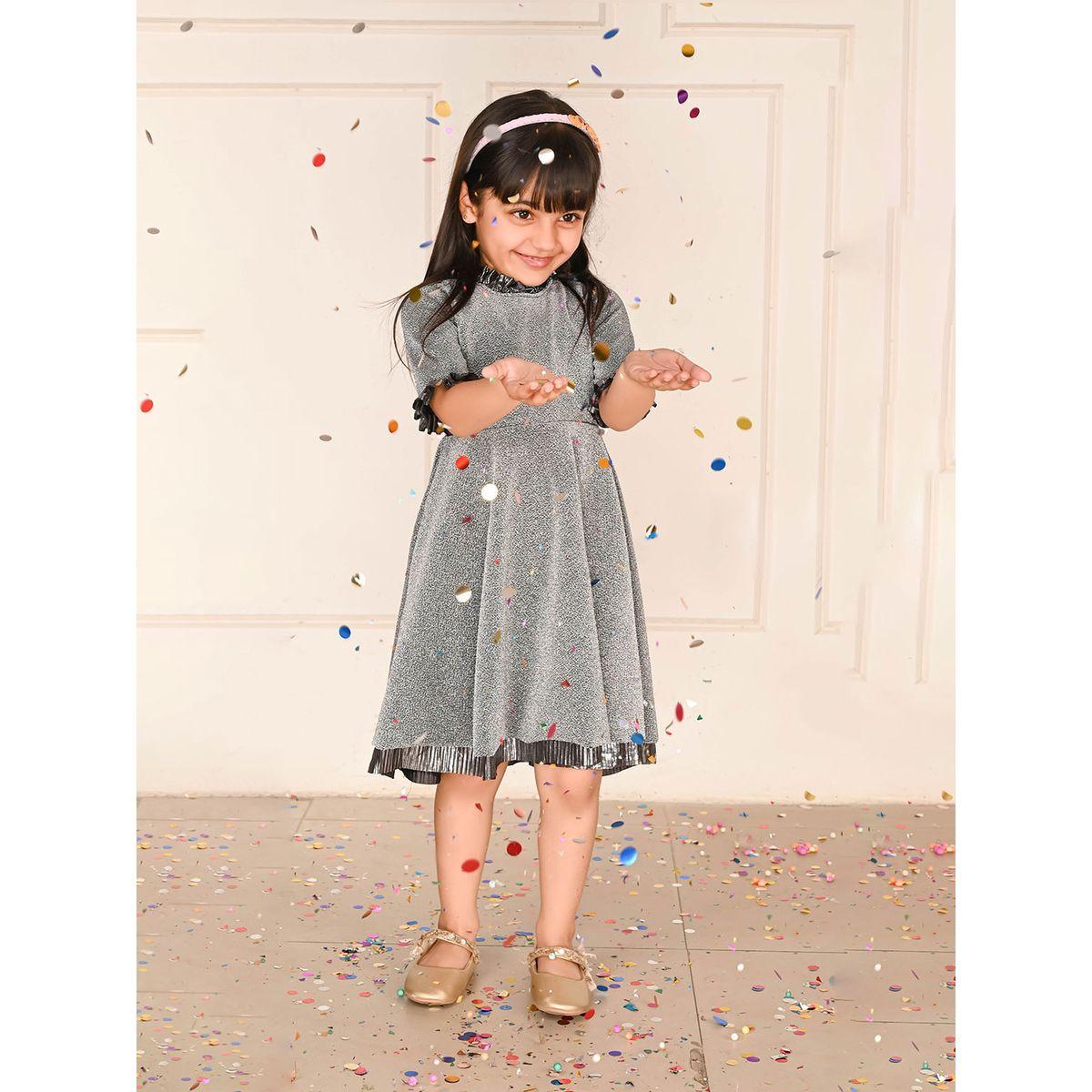 LilPicks X Styli  Metallic Ruffle Trim Shimmer A-Line Dress-girls-clothing-dressesandjumpsuits-image-1