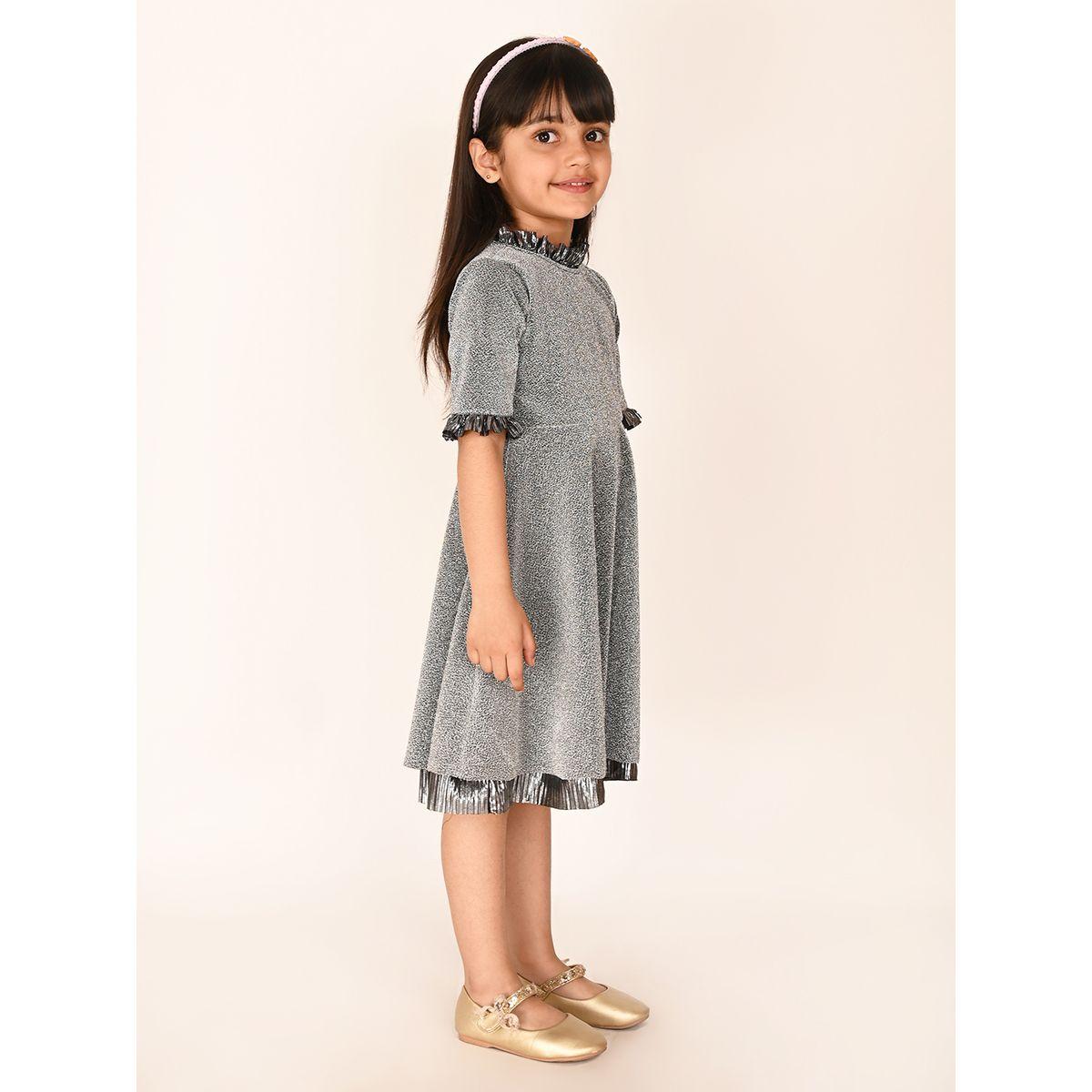LilPicks X Styli  Metallic Ruffle Trim Shimmer A-Line Dress-girls-clothing-dressesandjumpsuits-image-3