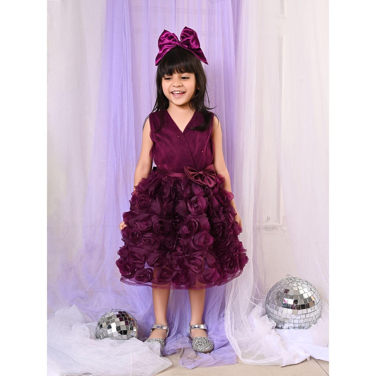 LilPicks X Styli  Floral Applique Bow Detail Mesh Insert Skater Dress-girls-clothing-dressesandjumpsuits-image-1
