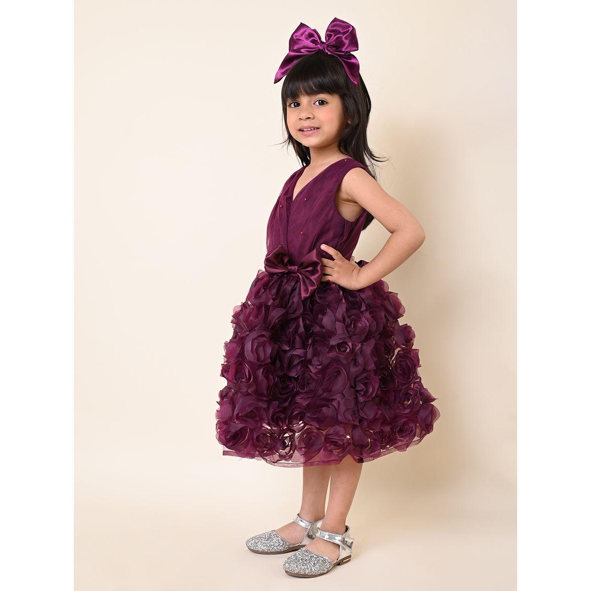 LilPicks X Styli  Floral Applique Bow Detail Mesh Insert Skater Dress-girls-clothing-dressesandjumpsuits-image-3