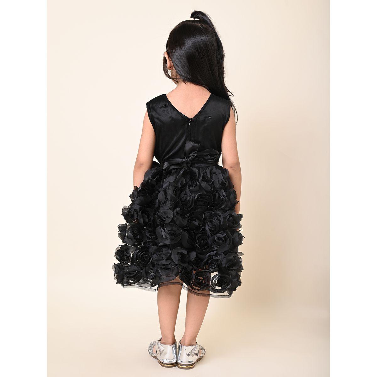 LilPicks X Styli  Floral Applique Bow Detail Mesh Insert Skater Dress-girls-clothing-dressesandjumpsuits-image-2