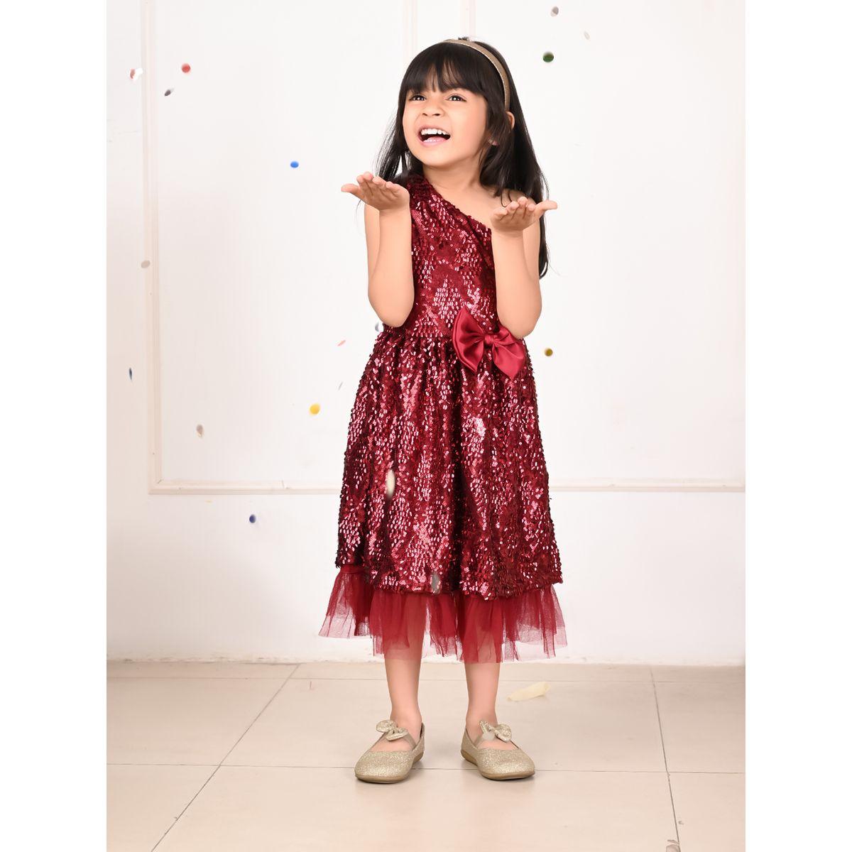 LilPicks X Styli  Sequin Detail Satin Bow One Shoulder Mesh Hem Dress-girls-clothing-dressesandjumpsuits-image-1