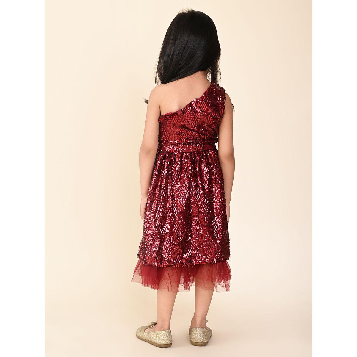 فستان ساتان بكتف واحد ومزين بالترتر ليل بيكس × ستايلي-girls-clothing-dressesandjumpsuits-image-2