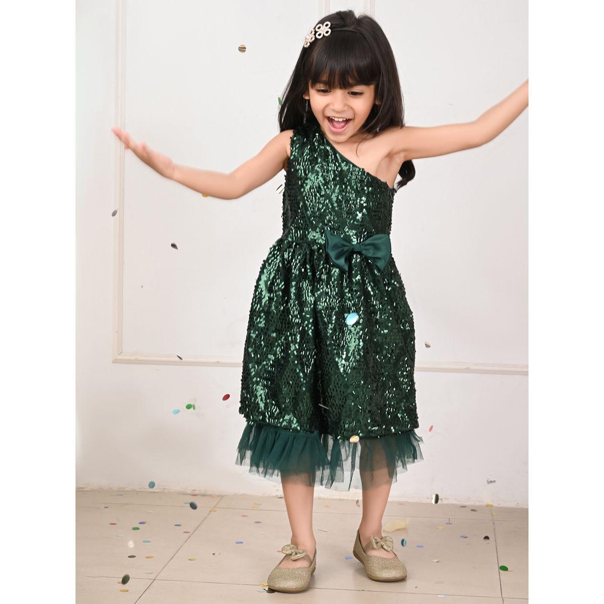 فستان ساتان بكتف واحد ومزين بالترتر ليل بيكس × ستايلي-girls-clothing-dressesandjumpsuits-image-1