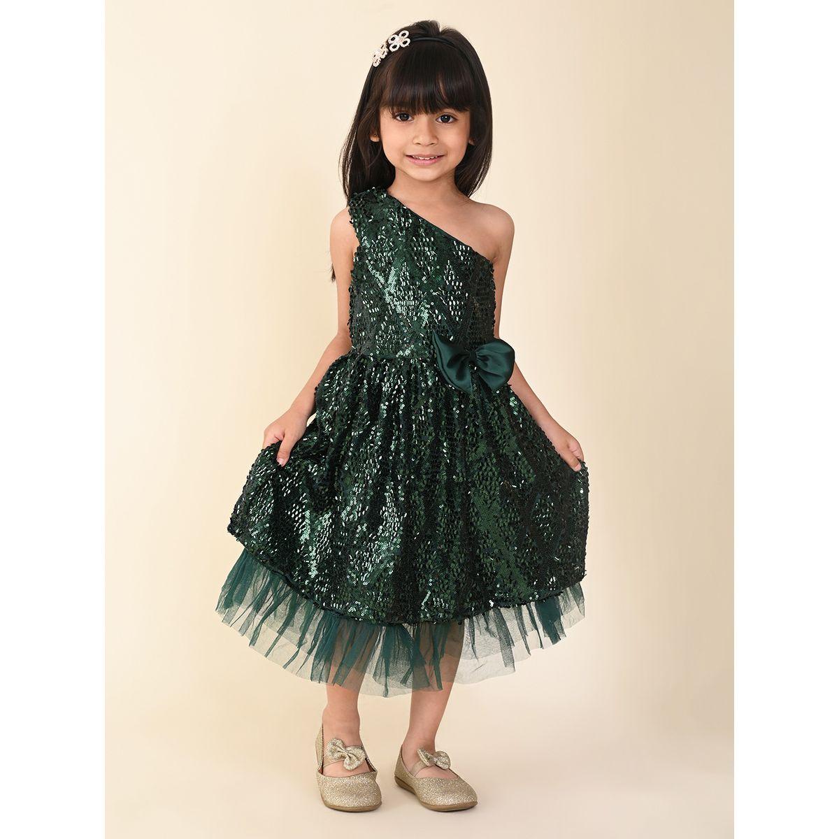 LilPicks X Styli  Sequin Detail Satin Bow One Shoulder Mesh Hem Dress-girls-clothing-dressesandjumpsuits-image-4