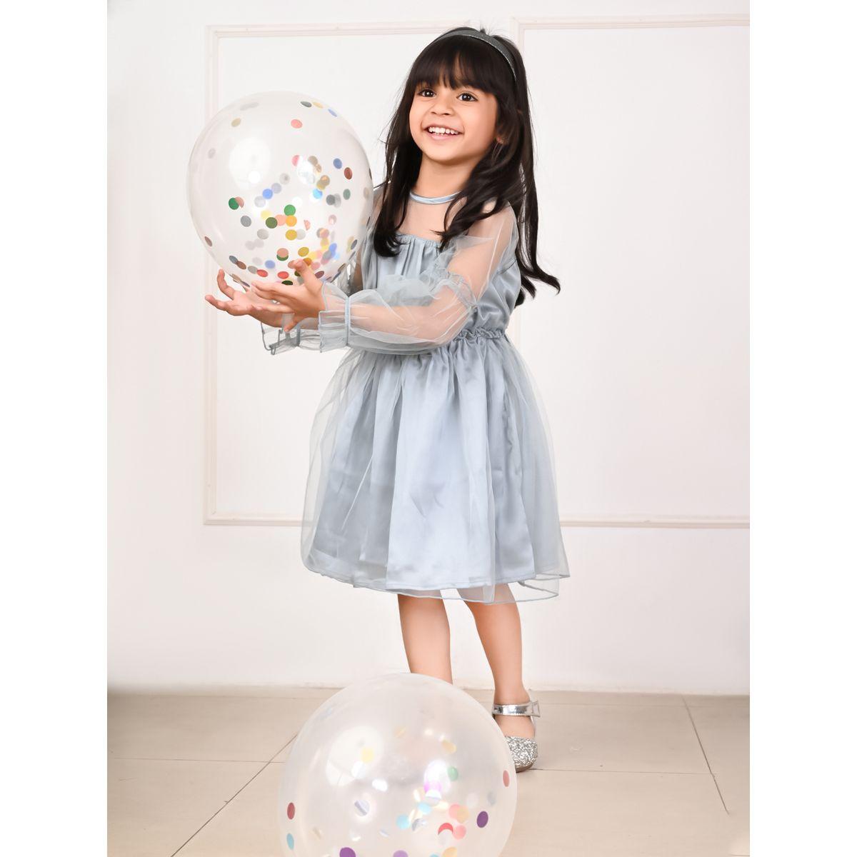فستان ساتان بكسرات وتفاصيل شبكية ليل بيكس × ستايلي-girls-clothing-dressesandjumpsuits-image-1