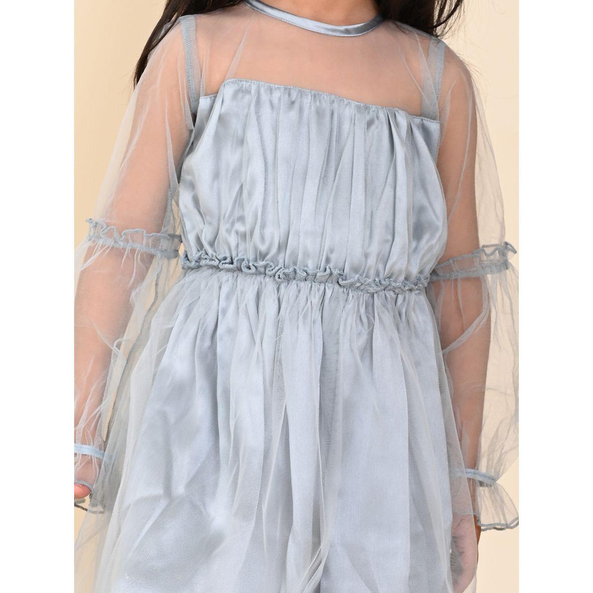فستان ساتان بكسرات وتفاصيل شبكية ليل بيكس × ستايلي-girls-clothing-dressesandjumpsuits-image-2