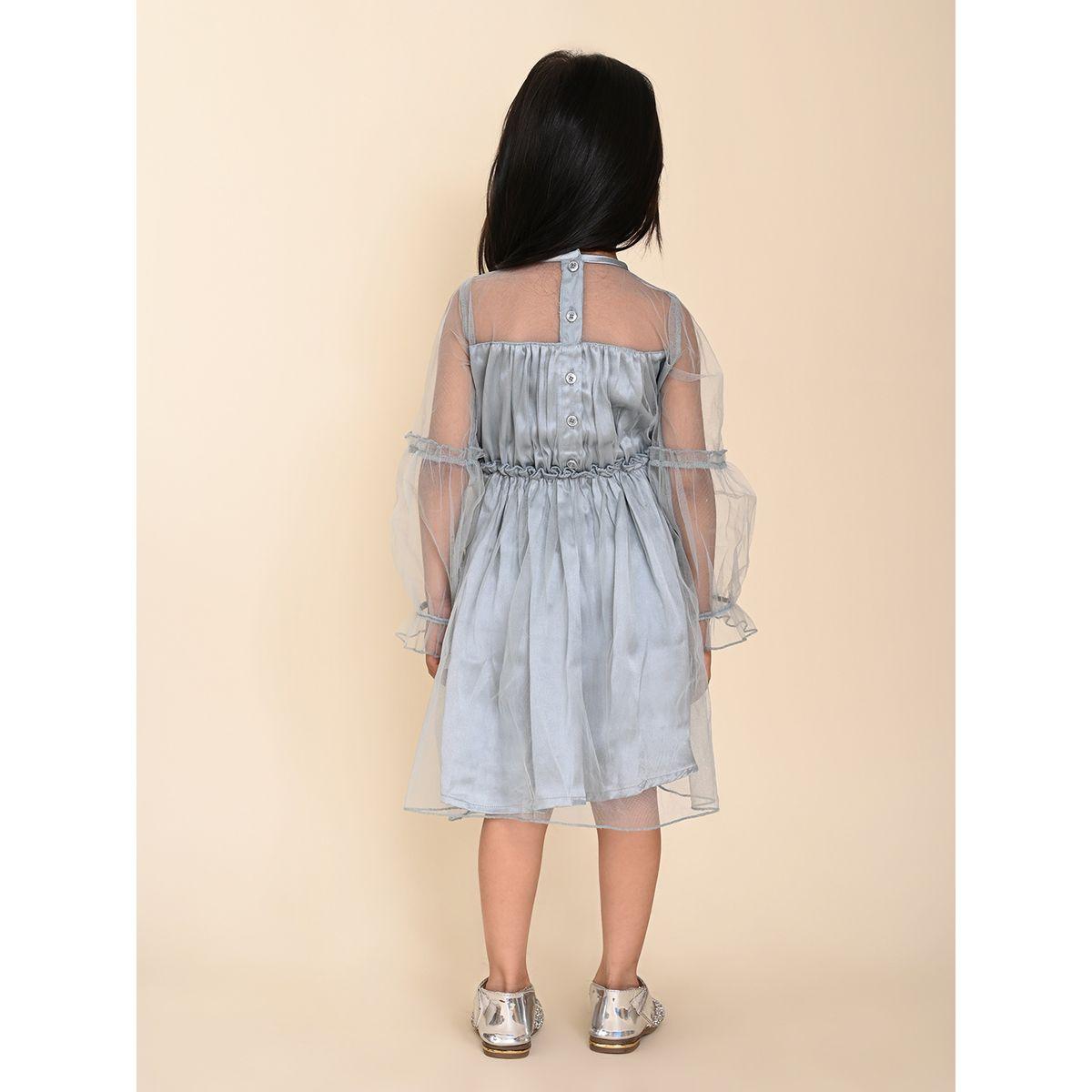 فستان ساتان بكسرات وتفاصيل شبكية ليل بيكس × ستايلي-girls-clothing-dressesandjumpsuits-image-3