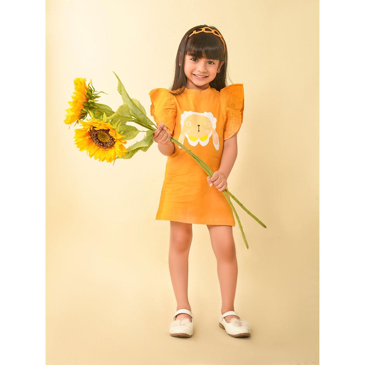فستان قصير بلا اكمام مع تفاصيل كشكش ليل بيكس × ستايلي-girls-clothing-dressesandjumpsuits-image-1