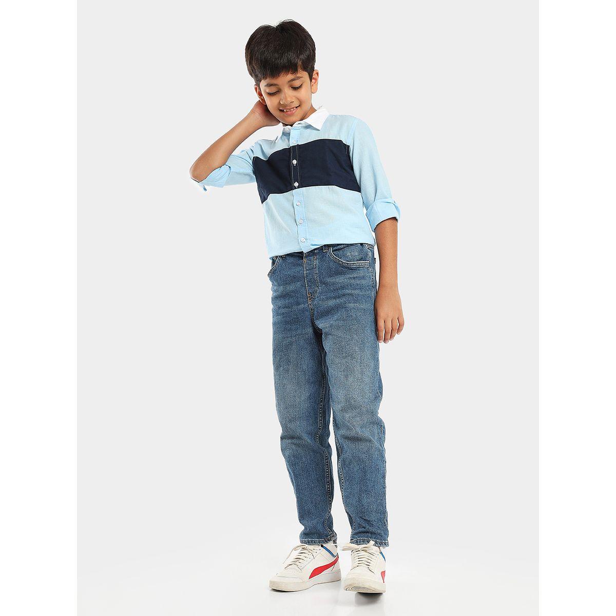 قميص مطبع بقصة سليم ونمط كتل الالوان ليل بيكس × ستايلي-boys-clothing-shirts-image-1