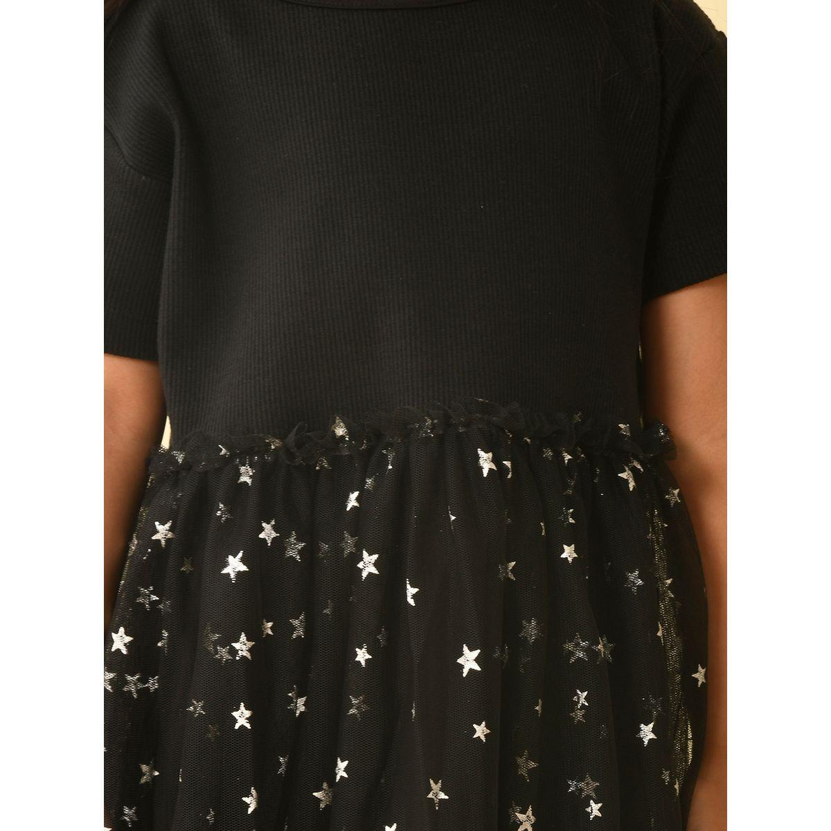LilPicks X Styli  Star Foil Print Mesh Insert Dropwaist Dress-girls-clothing-dressesandjumpsuits-image-5