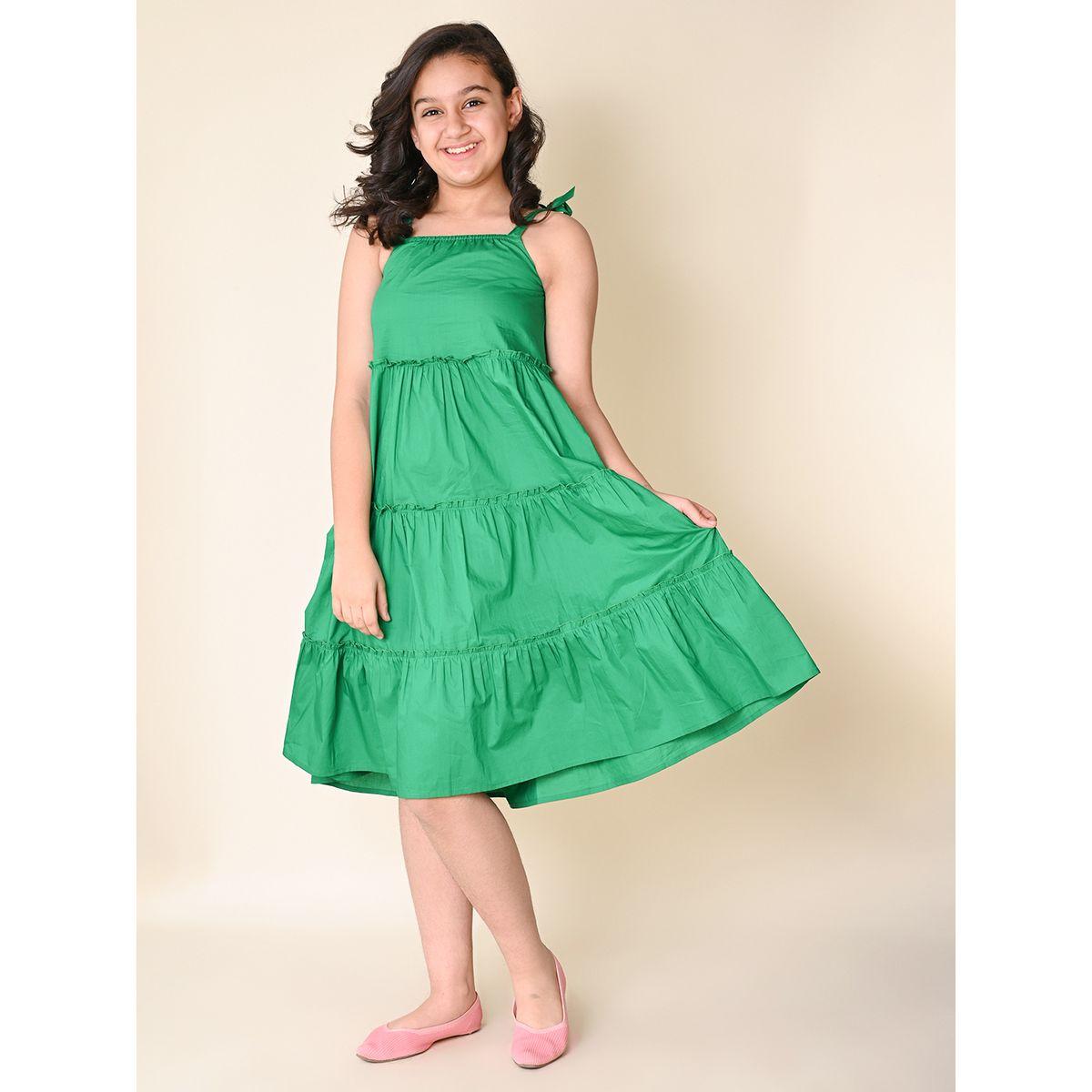 فستان ميدي بكسرات وكشكش مع اكمام باربطة ليل بيكس × ستايلي-girls-clothing-dressesandjumpsuits-image-1