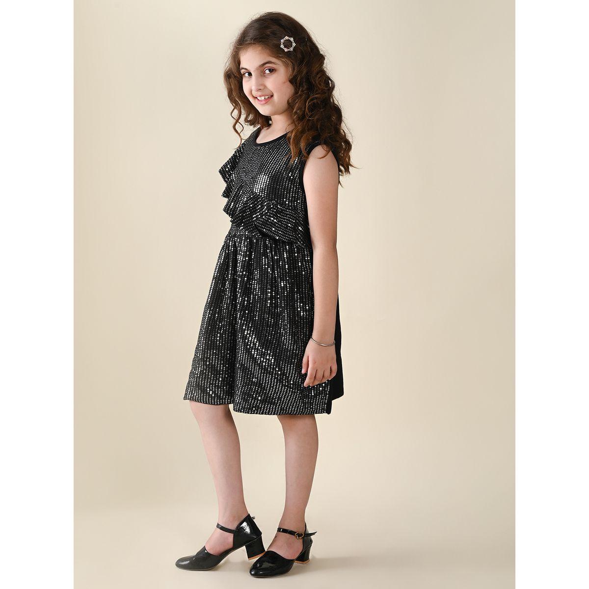 LilPicks X Styli  Sequin Ruffle Detail One Shoulder Neck Dress-girls-clothing-dressesandjumpsuits-image-4