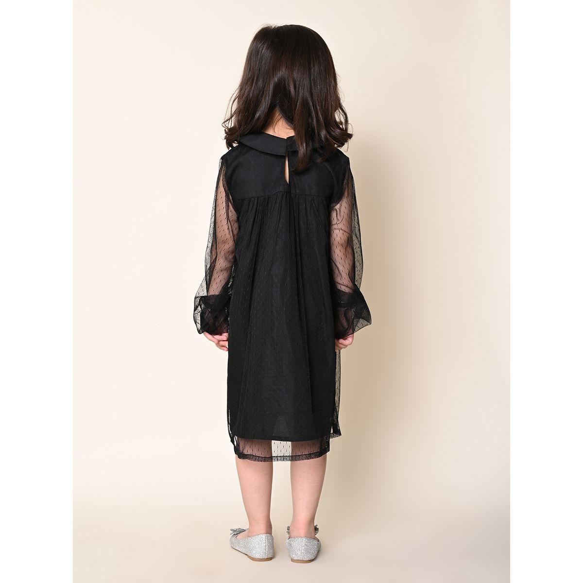 LilPicks X Styli  Dobby Mesh Insert Peter Pan Collar Dress-girls-clothing-dressesandjumpsuits-image-2