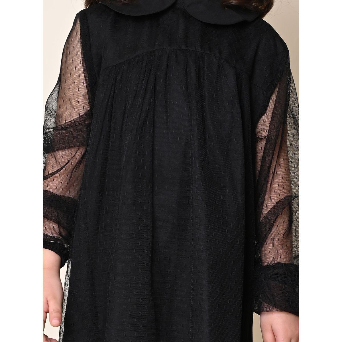 LilPicks X Styli  Dobby Mesh Insert Peter Pan Collar Dress-girls-clothing-dressesandjumpsuits-image-4