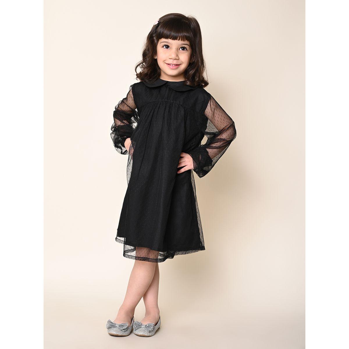 LilPicks X Styli  Dobby Mesh Insert Peter Pan Collar Dress-girls-clothing-dressesandjumpsuits-image-6