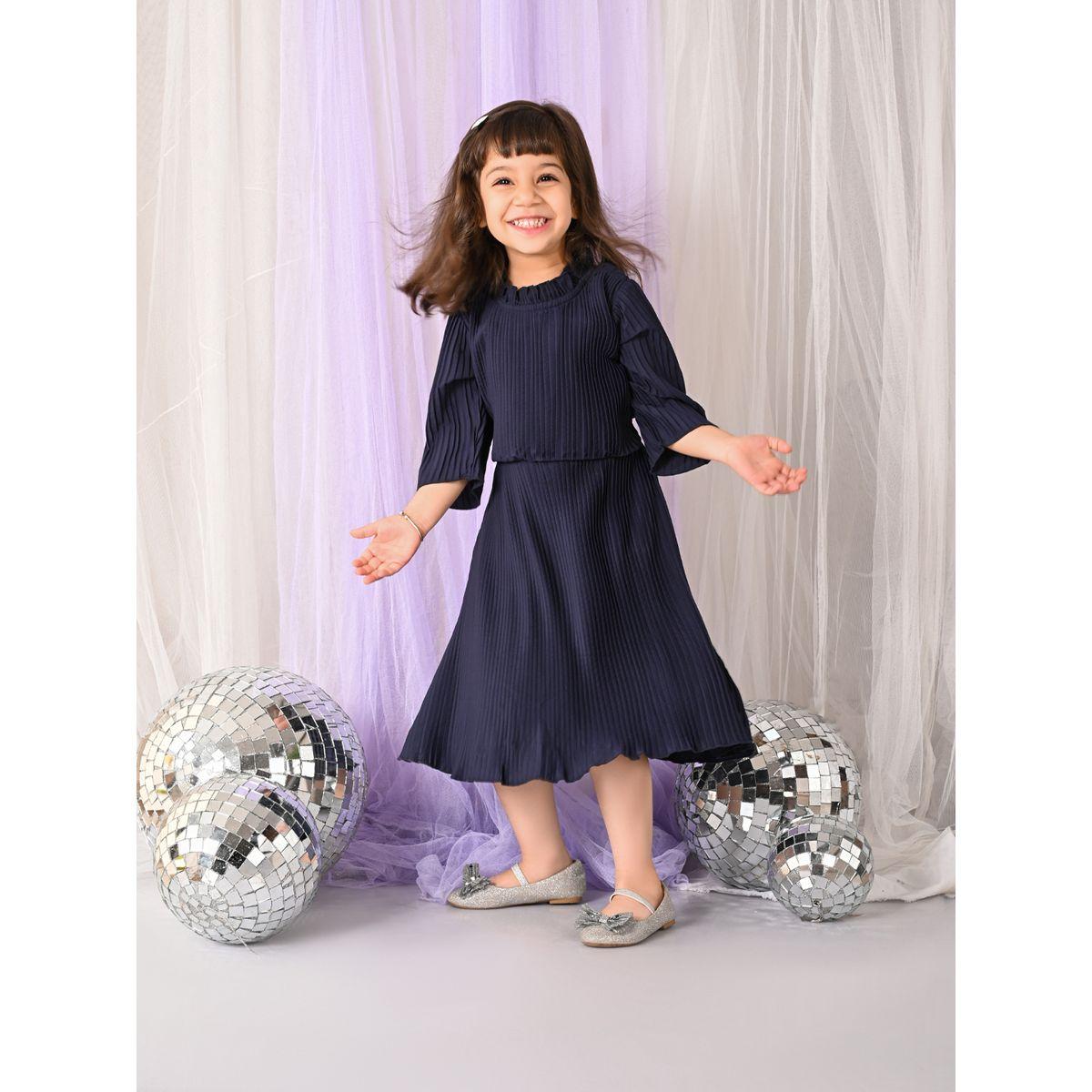 فستان ميدي بكسرات وياقة عالية مع كشكش ليل بيكس × ستايلي-girls-clothing-dressesandjumpsuits-image-1