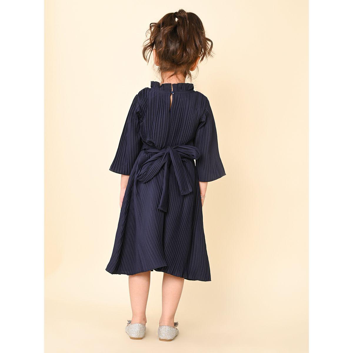 LilPicks X Styli  Ruffle High Neck Pleated Midi Dress-girls-clothing-dressesandjumpsuits-image-2