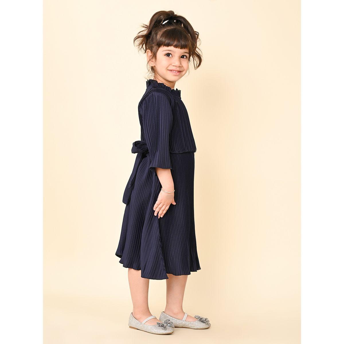 LilPicks X Styli  Ruffle High Neck Pleated Midi Dress-girls-clothing-dressesandjumpsuits-image-4