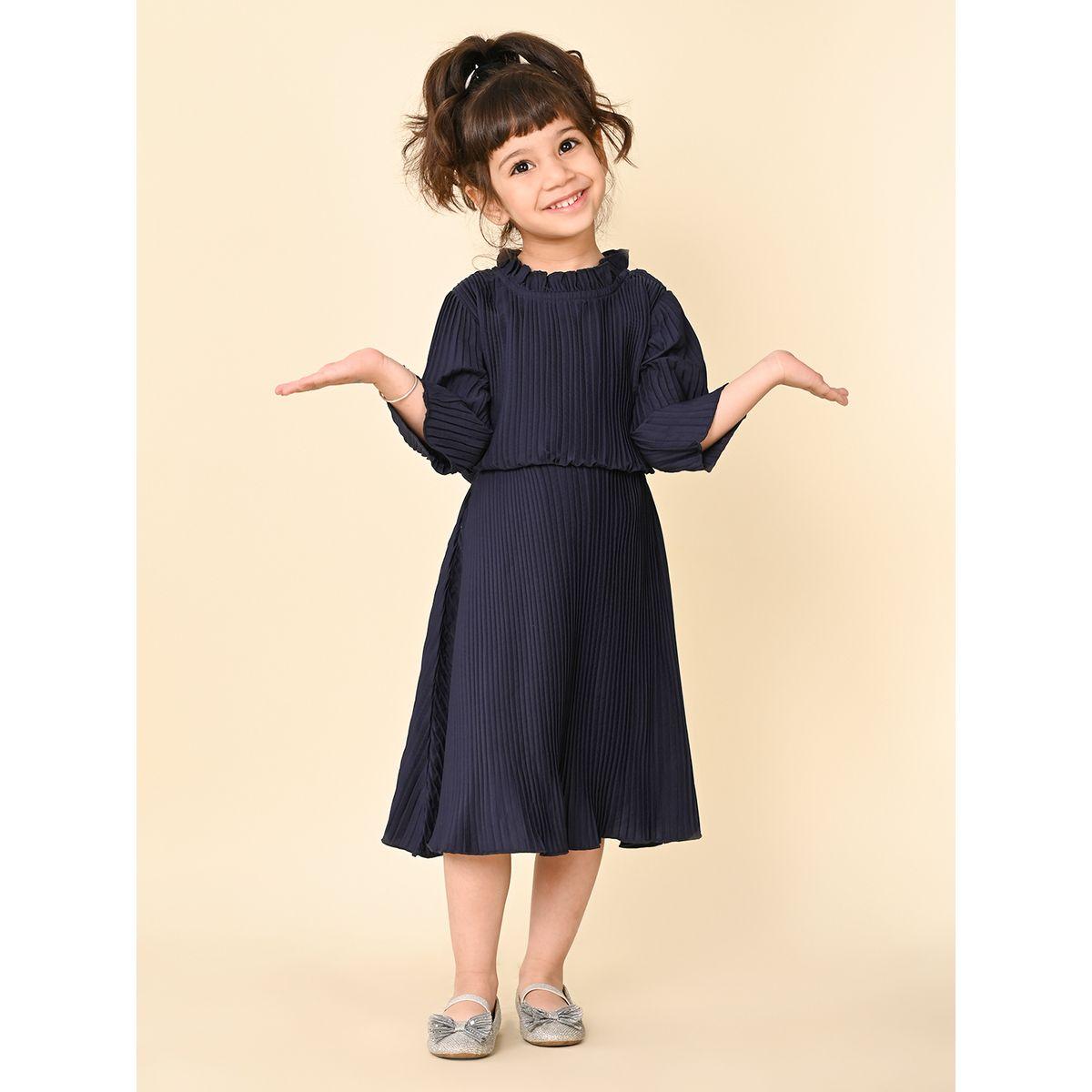 LilPicks X Styli  Ruffle High Neck Pleated Midi Dress-girls-clothing-dressesandjumpsuits-image-5