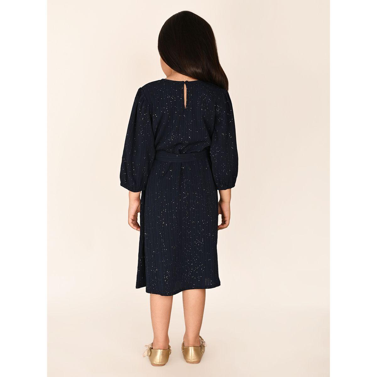 فستان ميدي بطبعة فويل مع رباط خصر ليل بيكس × ستايلي-girls-clothing-dressesandjumpsuits-image-3