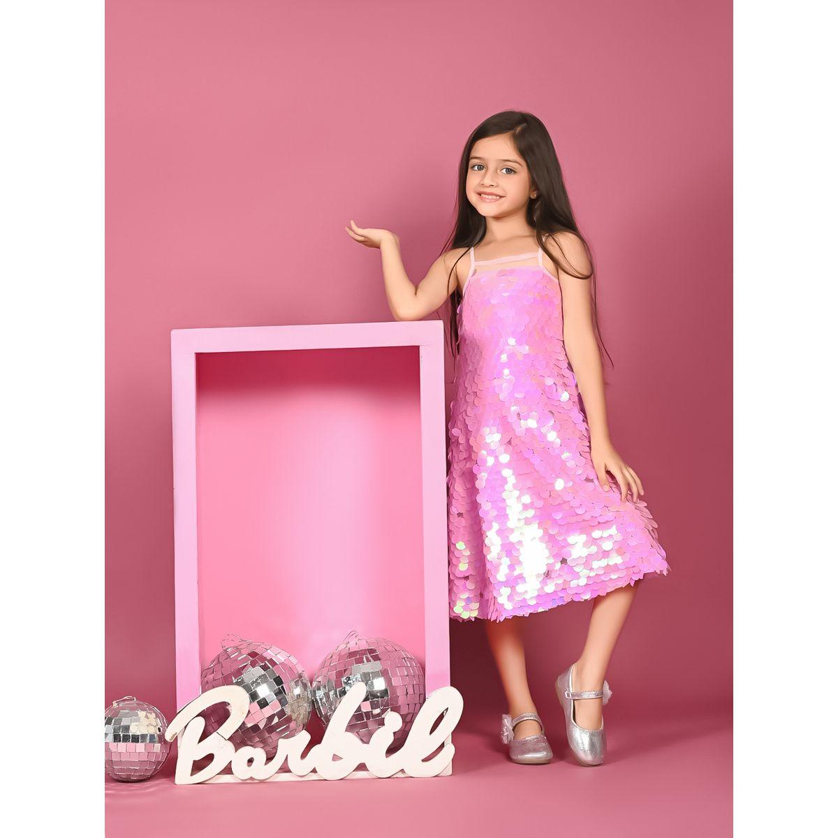 LilPicks X Styli  Sequin Detail Strappy Mesh Insert Dress-girls-clothing-dressesandjumpsuits-image-1