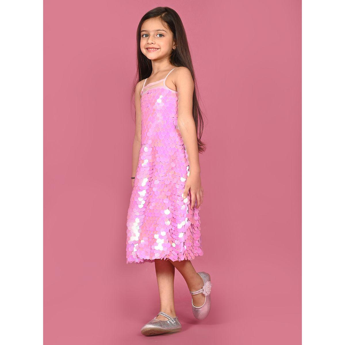 LilPicks X Styli  Sequin Detail Strappy Mesh Insert Dress-girls-clothing-dressesandjumpsuits-image-3