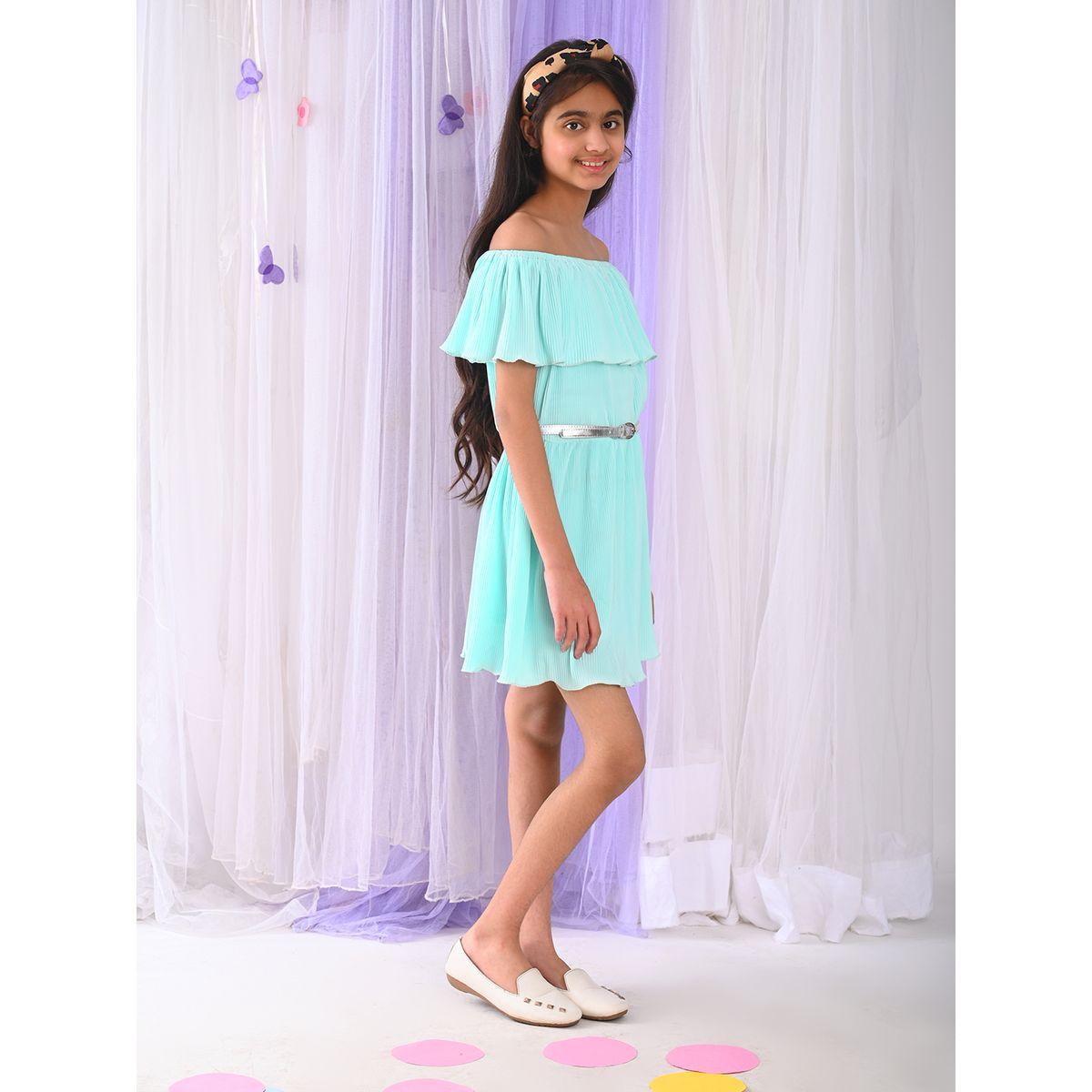 LilPicks X Styli  Off Shoulder Pleated Layer Belted Dress-girls-clothing-dressesandjumpsuits-image-5