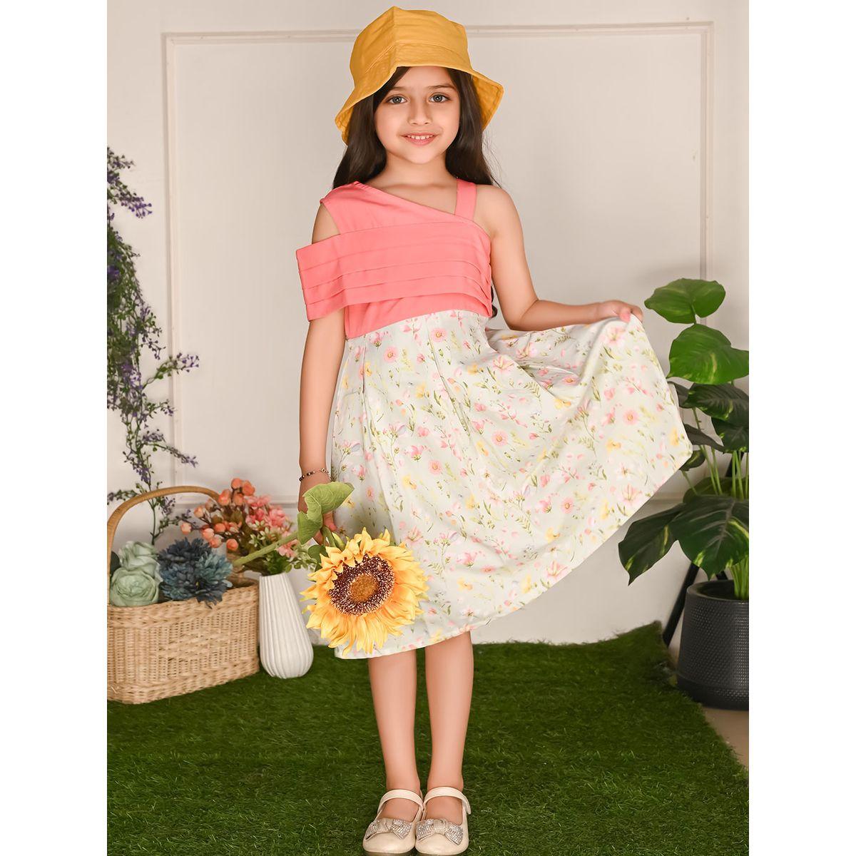 LilPicks X Styli  Pleated Floral Print One Shoulder Dress-girls-clothing-dressesandjumpsuits-image-1