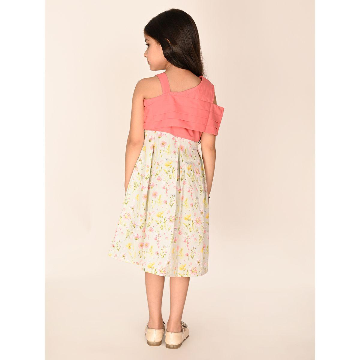 LilPicks X Styli  Pleated Floral Print One Shoulder Dress-girls-clothing-dressesandjumpsuits-image-2