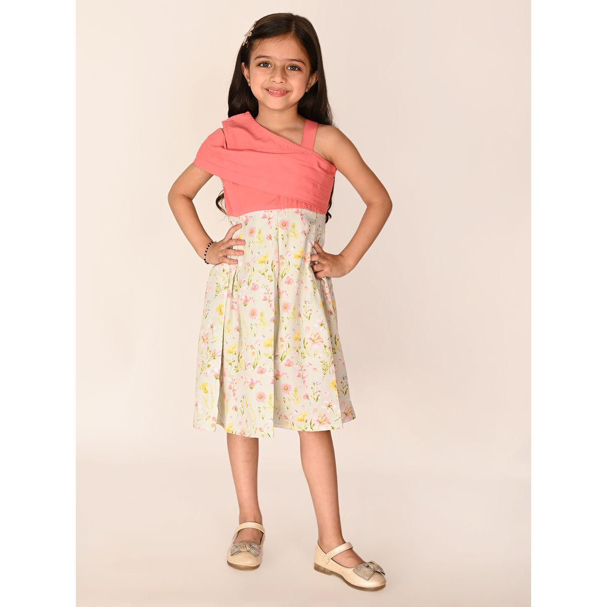 LilPicks X Styli  Pleated Floral Print One Shoulder Dress-girls-clothing-dressesandjumpsuits-image-5