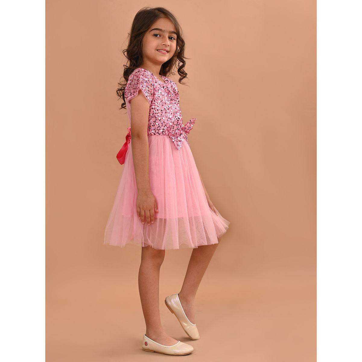 فستان سكاتر مزين بفيونكة مع ترتر ليل بيكس × ستايلي-girls-clothing-dressesandjumpsuits-image-4