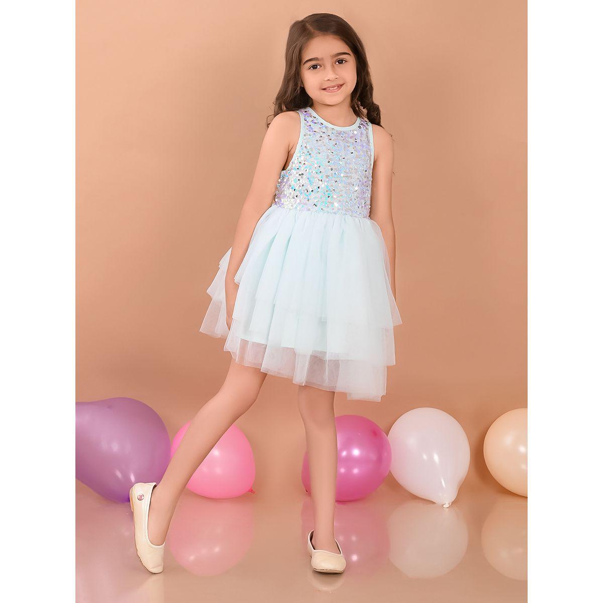 LilPicks X Styli  Sequin Detail Mesh Layer Skater Dress-girls-clothing-dressesandjumpsuits-image-3